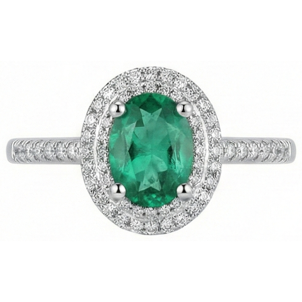 2.5 Ct Oval Cut Green Emerald GIA And Natural Earth Mined Diamond Wedding Ring White Gold 14K