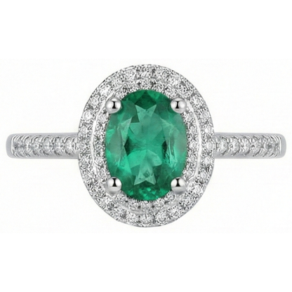 2.5 Ct Oval Cut Green Emerald GIA And Natural Earth Mined Diamond Wedding Ring White Gold 14K