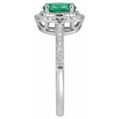 2.5 Ct Oval Cut Green Emerald GIA And Natural Earth Mined Diamond Wedding Ring White Gold 14K