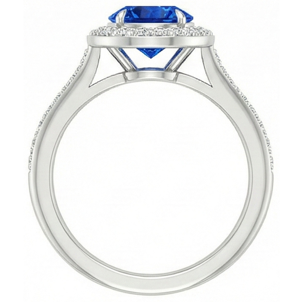 2.5 Ct Sri Lanka Blue Sapphire Round Natural Earth Mined Diamond Ring