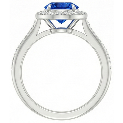 2.5 Ct Sri Lanka Blue Sapphire Round Natural Earth Mined Diamond Ring