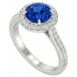 2.5 Ct Sri Lanka Blue Sapphire Round Natural Earth Mined Diamond Ring