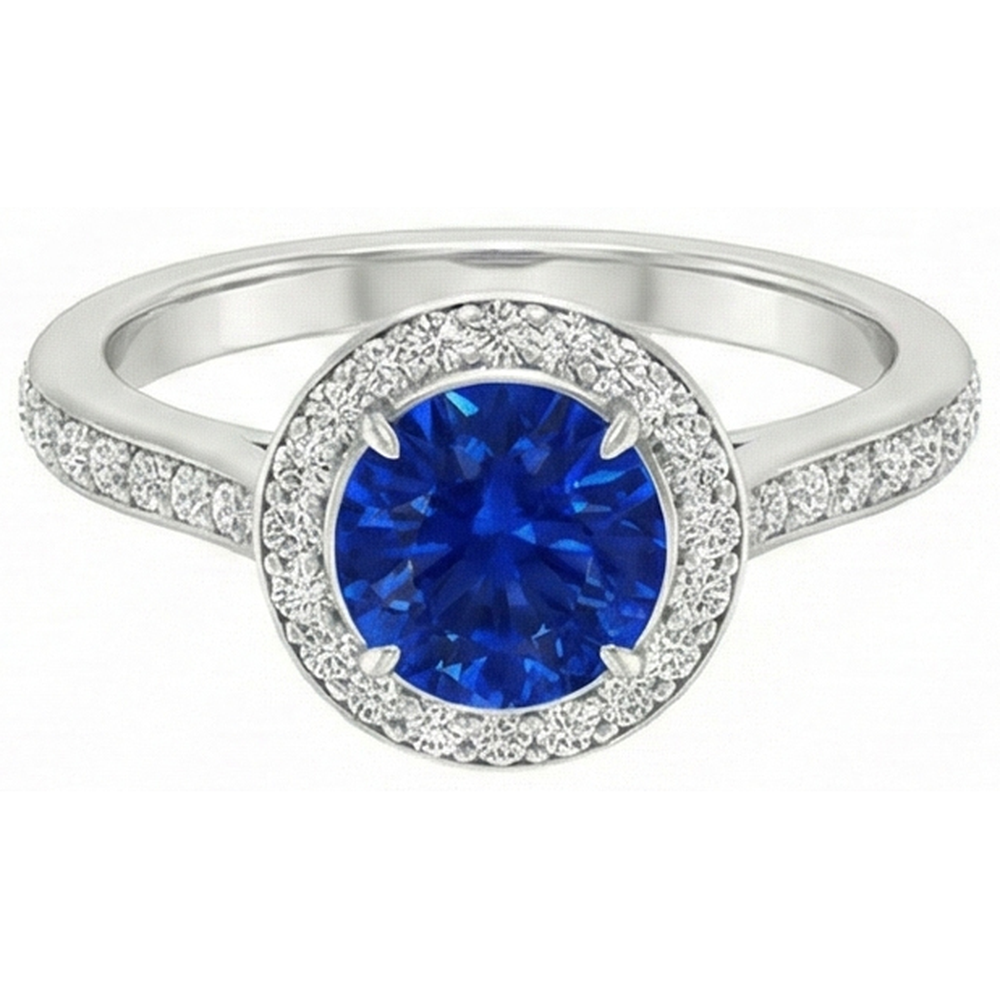 2.5 Ct Sri Lanka Blue Sapphire Round Natural Earth Mined Diamond Ring