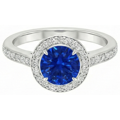 2.5 Ct Sri Lanka Blue Sapphire Round Natural Earth Mined Diamond Ring