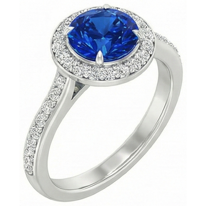 2.5 Ct Sri Lanka Blue Sapphire Round Natural Earth Mined Diamond Ring