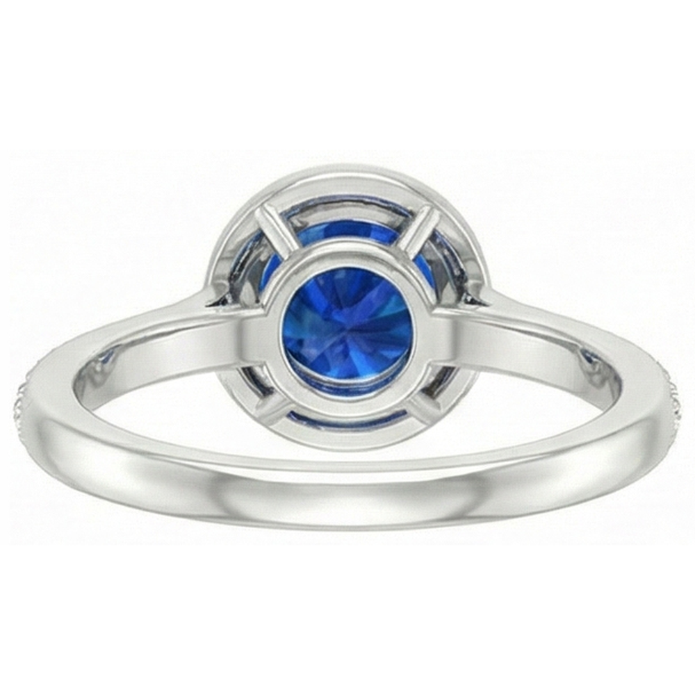 2.5 Ct Sri Lanka Blue Sapphire Round Natural Earth Mined Diamond Ring