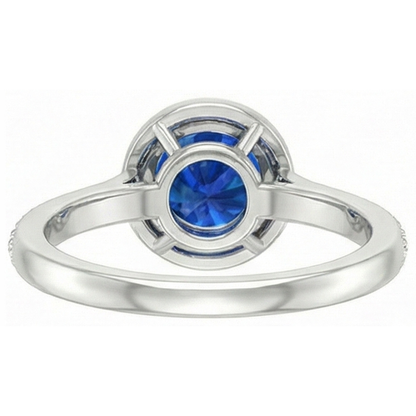 2.5 Ct Sri Lanka Blue Sapphire Round Natural Earth Mined Diamond Ring