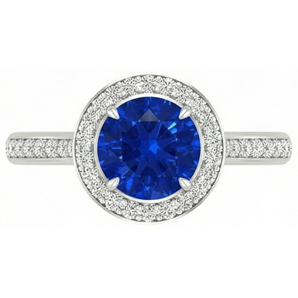 2.5 Ct Sri Lanka Blue Sapphire Round Natural Earth Mined Diamond Ring