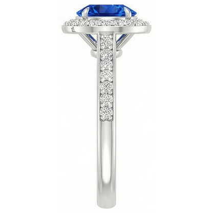 2.5 Ct Sri Lanka Blue Sapphire Round Natural Earth Mined Diamond Ring