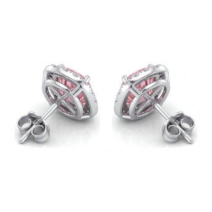 2.5 Carat Cushion Pink Lab Grown Diamond and White Diamond Halo Earrings 14K White Gold