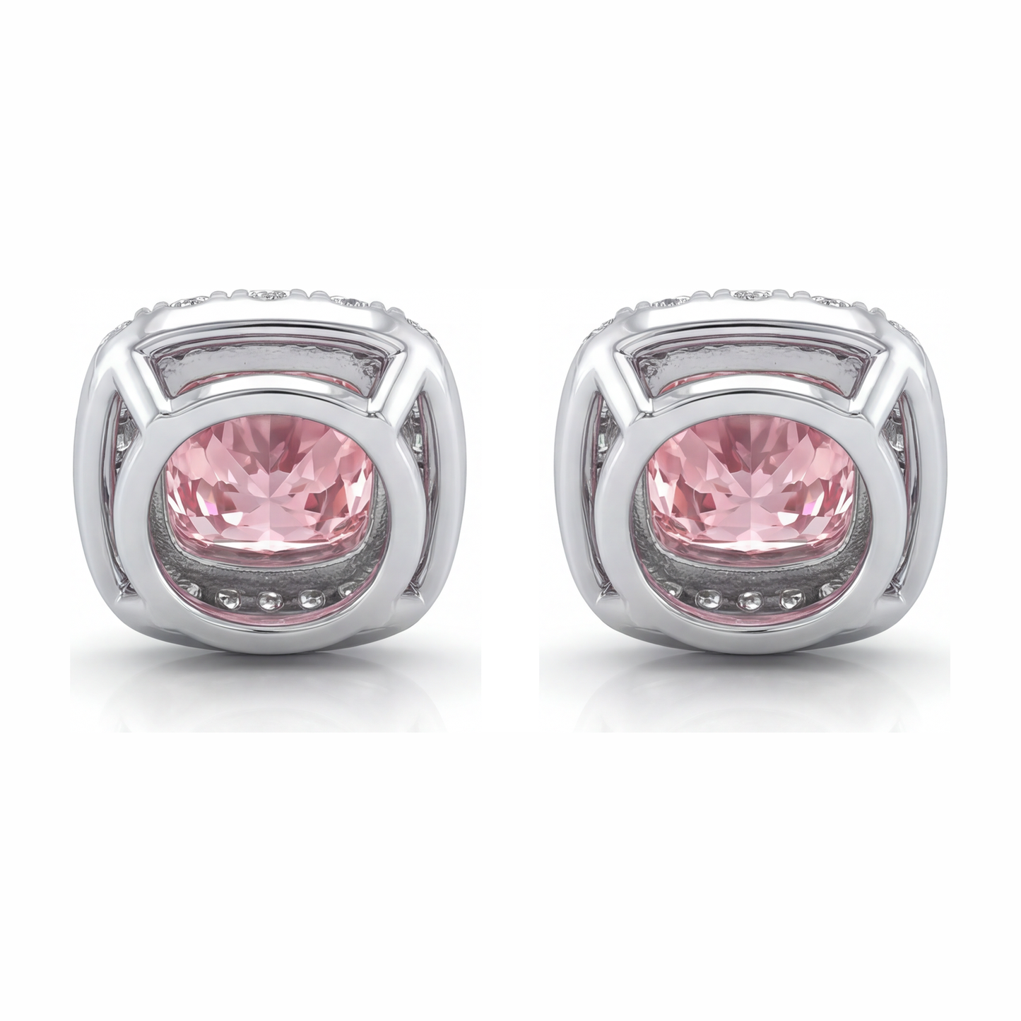 2.5 Carat Cushion Pink Lab Grown Diamond and White Diamond Halo Earrings 14K White Gold