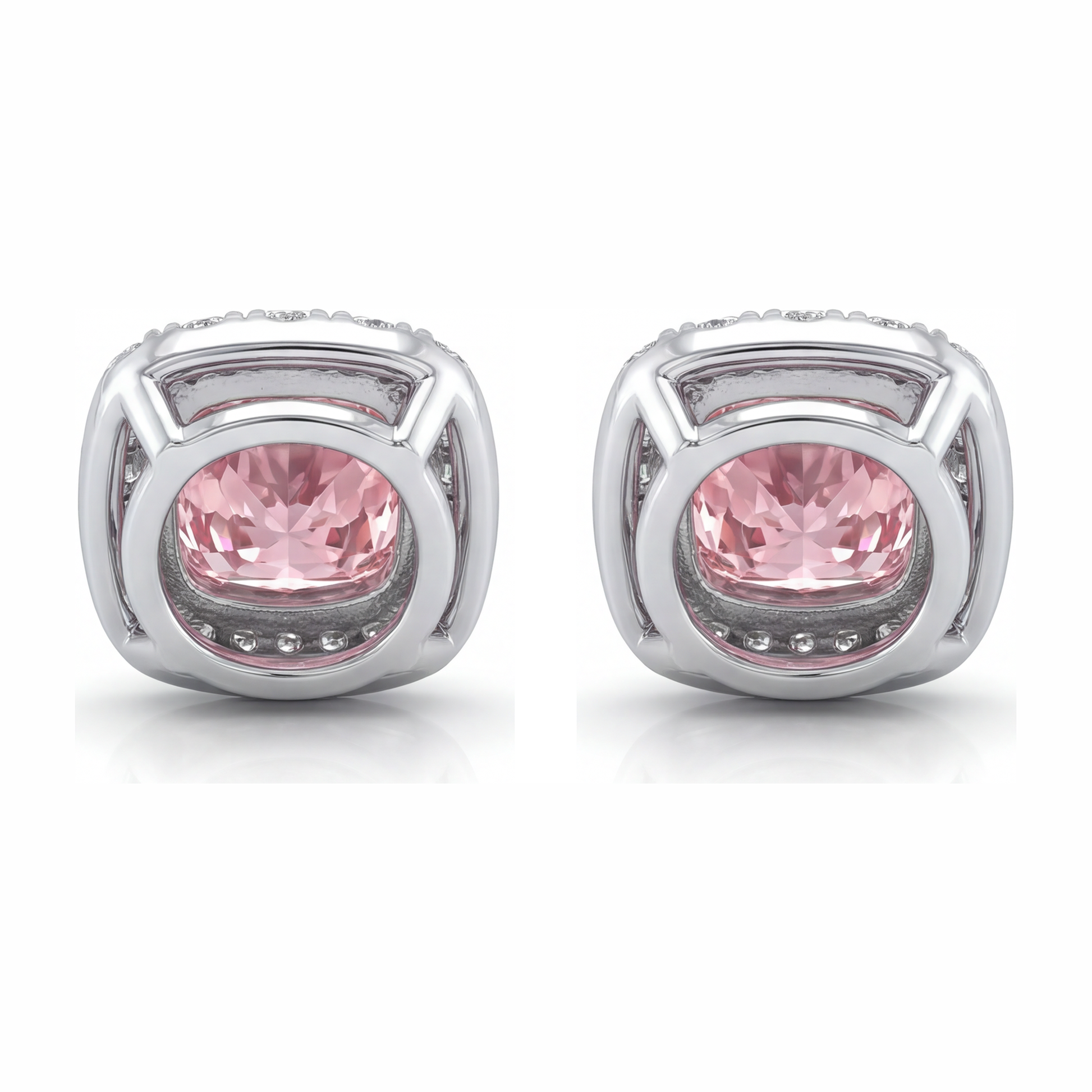 2.5 Carat Cushion Pink Lab Grown Diamond and White Diamond Halo Earrings 14K White Gold