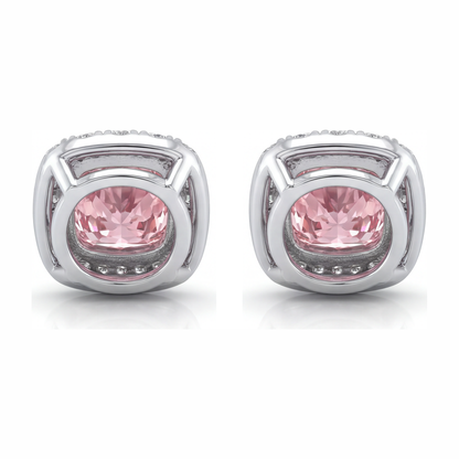 2.5 Carat Cushion Pink Lab Grown Diamond and White Diamond Halo Earrings 14K White Gold