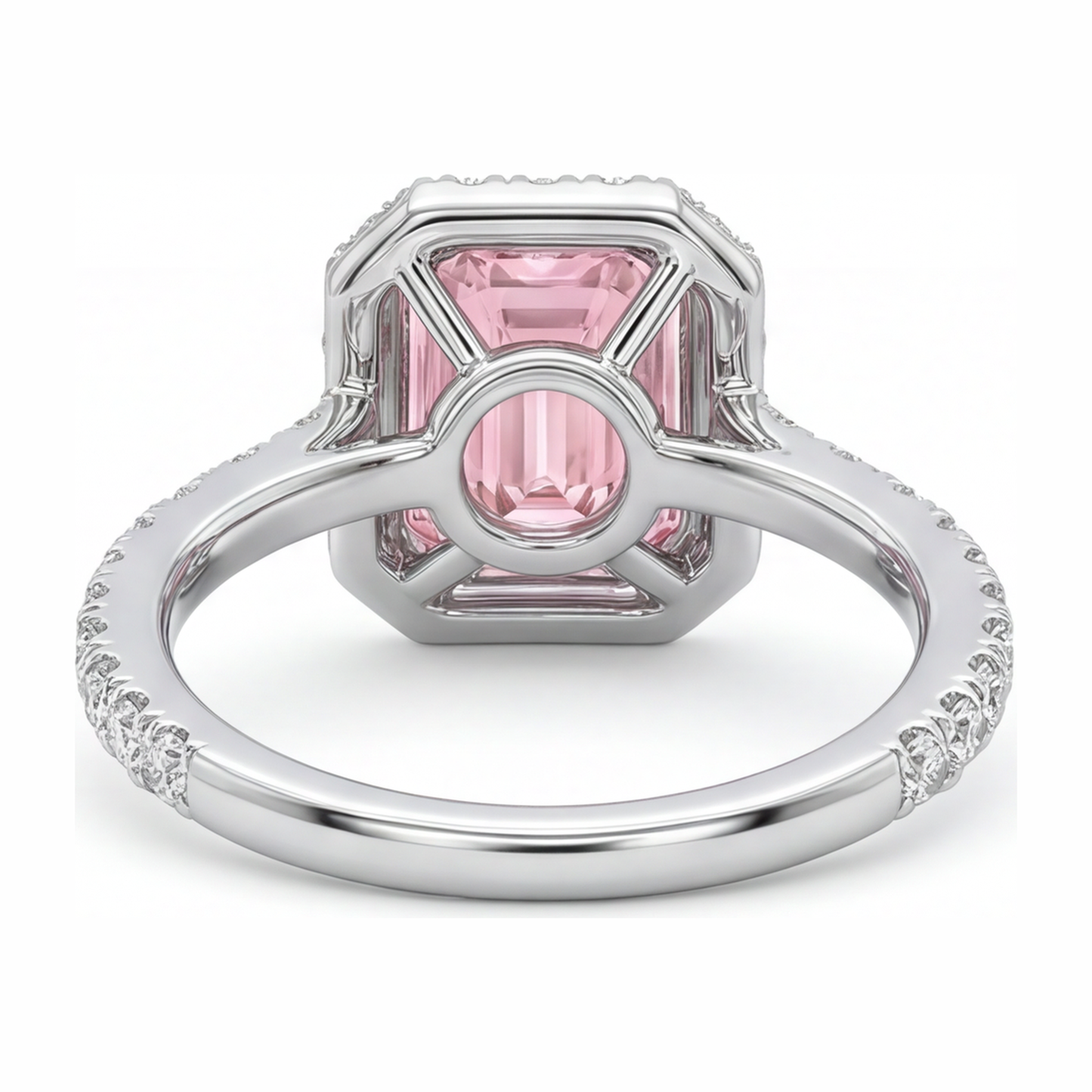 2.5 Carat Emerald Pink Lab Grown Diamond and White Diamond Halo Ring 14K White Gold