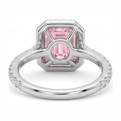 2.5 Carat Emerald Pink Lab Grown Diamond and White Diamond Halo Ring 14K White Gold