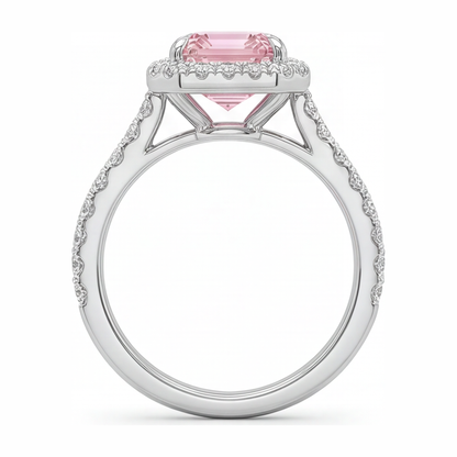 2.5 Carat Emerald Pink Lab Grown Diamond and White Diamond Halo Ring 14K White Gold
