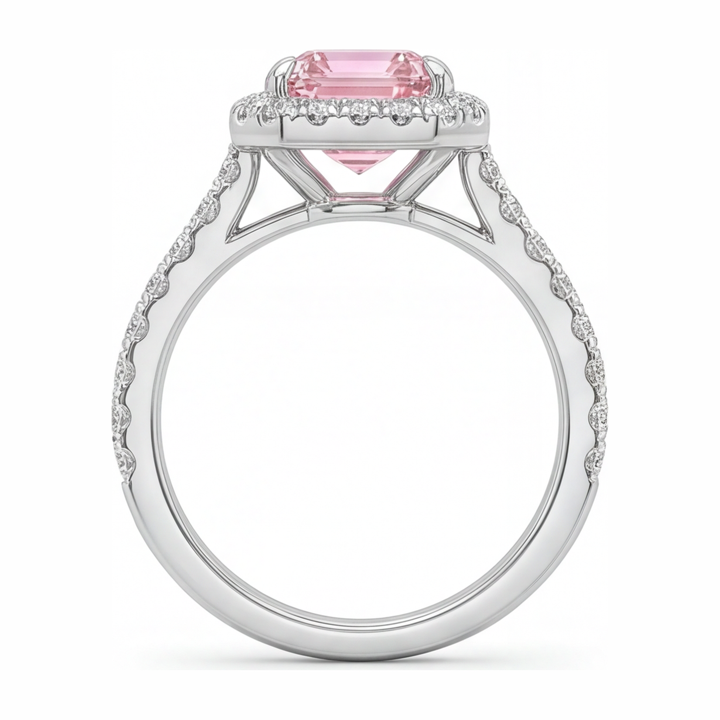 2.5 Carat Emerald Pink Lab Grown Diamond and White Diamond Halo Ring 14K White Gold