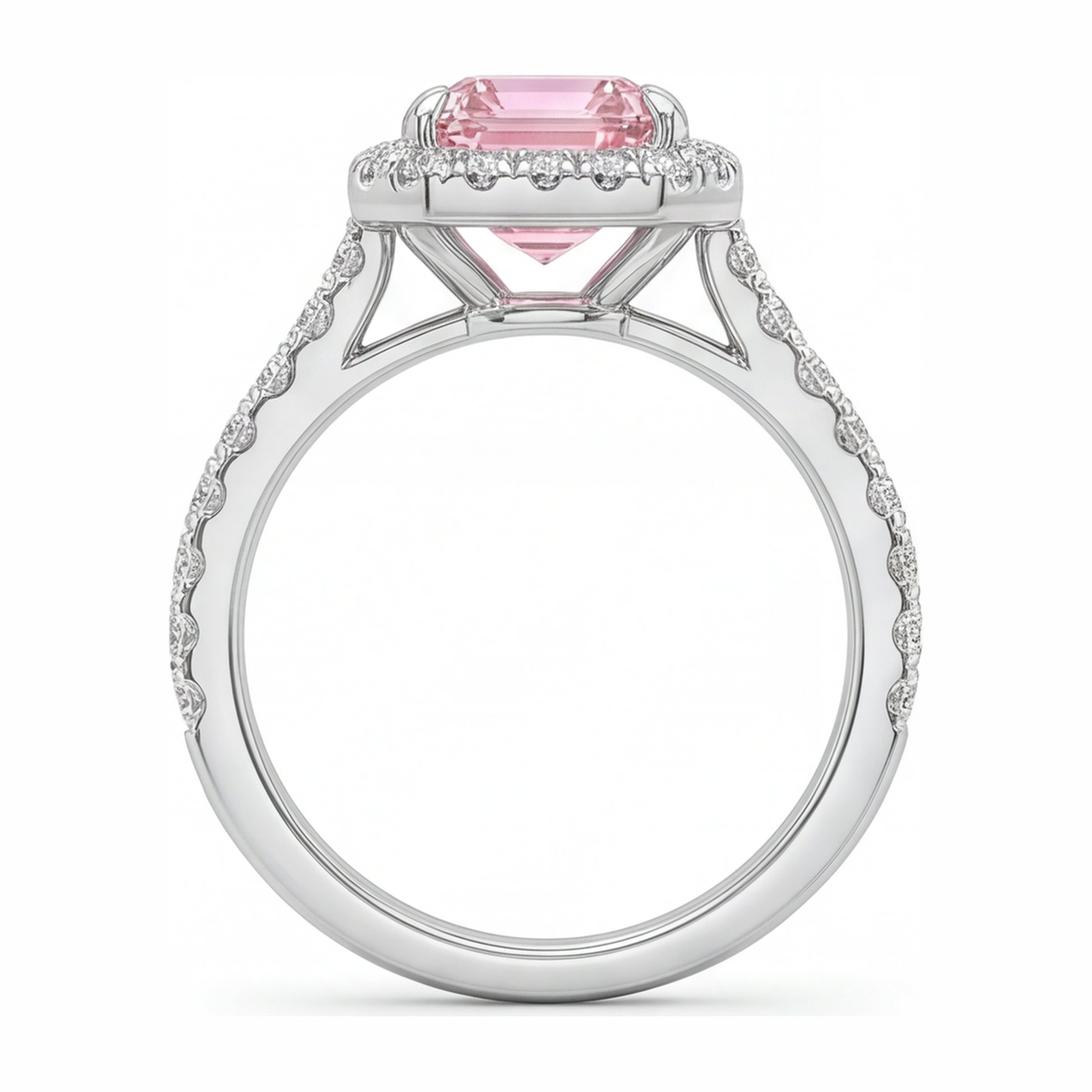 2.5 Carat Emerald Pink Lab Grown Diamond and White Diamond Halo Ring 14K White Gold