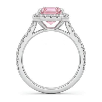 2.5 Carat Emerald Pink Lab Grown Diamond and White Diamond Halo Ring 14K White Gold