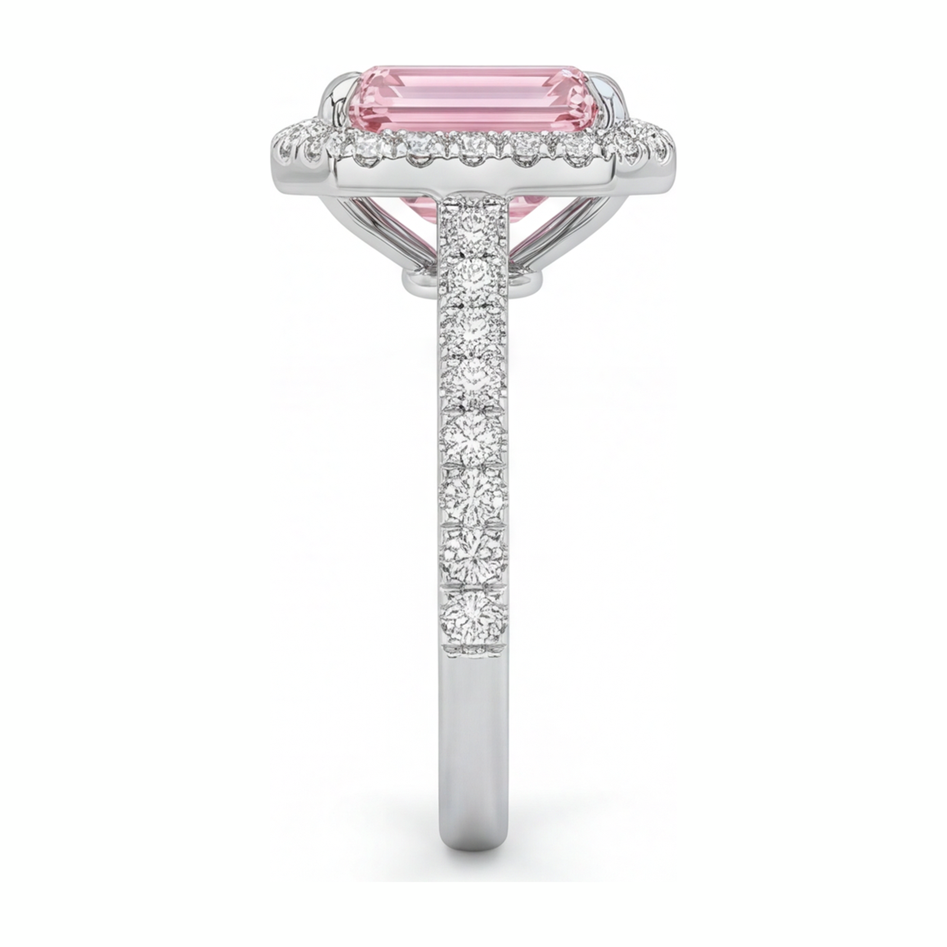 2.5 Carat Emerald Pink Lab Grown Diamond and White Diamond Halo Ring 14K White Gold