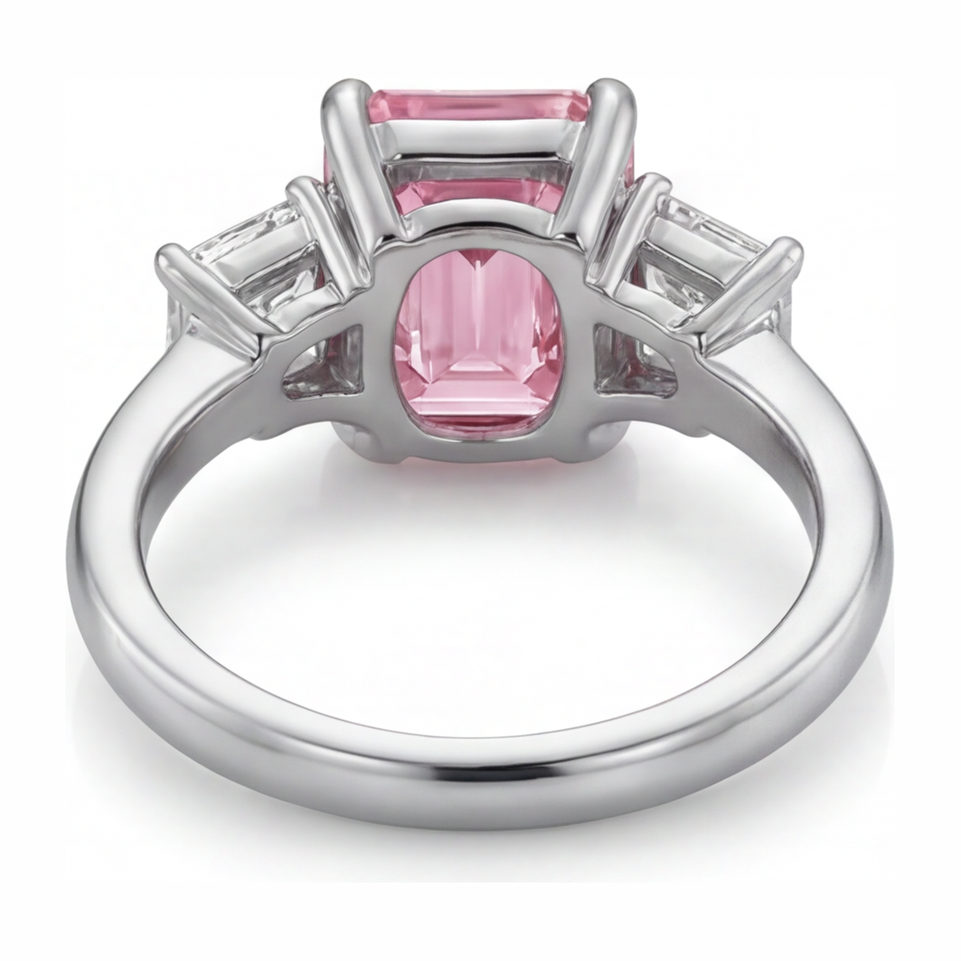 2.5 Carat Emerald Pink Lab Grown Diamond and White Diamond Three Stone Ring 14K White Gold