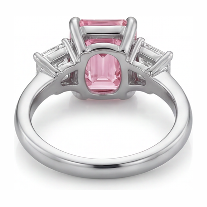 2.5 Carat Emerald Pink Lab Grown Diamond and White Diamond Three Stone Ring 14K White Gold