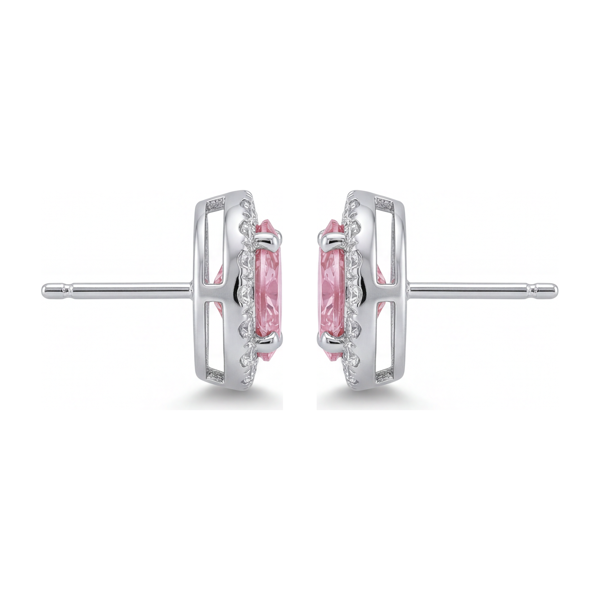 2.5 Carat Oval Pink Lab Grown Diamond and White Diamond Halo Earrings 14K White Gold