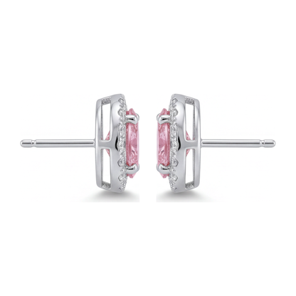 2.5 Carat Oval Pink Lab Grown Diamond and White Diamond Halo Earrings 14K White Gold