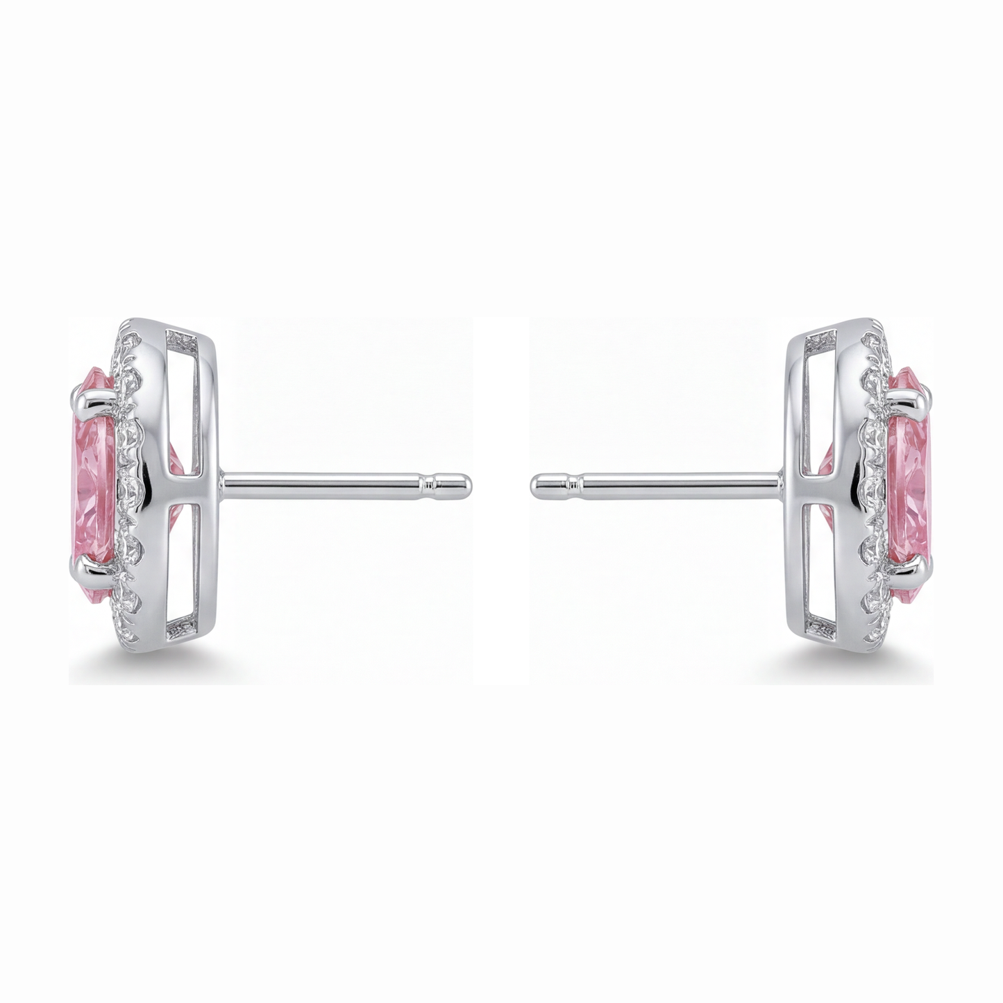 2.5 Carat Oval Pink Lab Grown Diamond and White Diamond Halo Earrings 14K White Gold