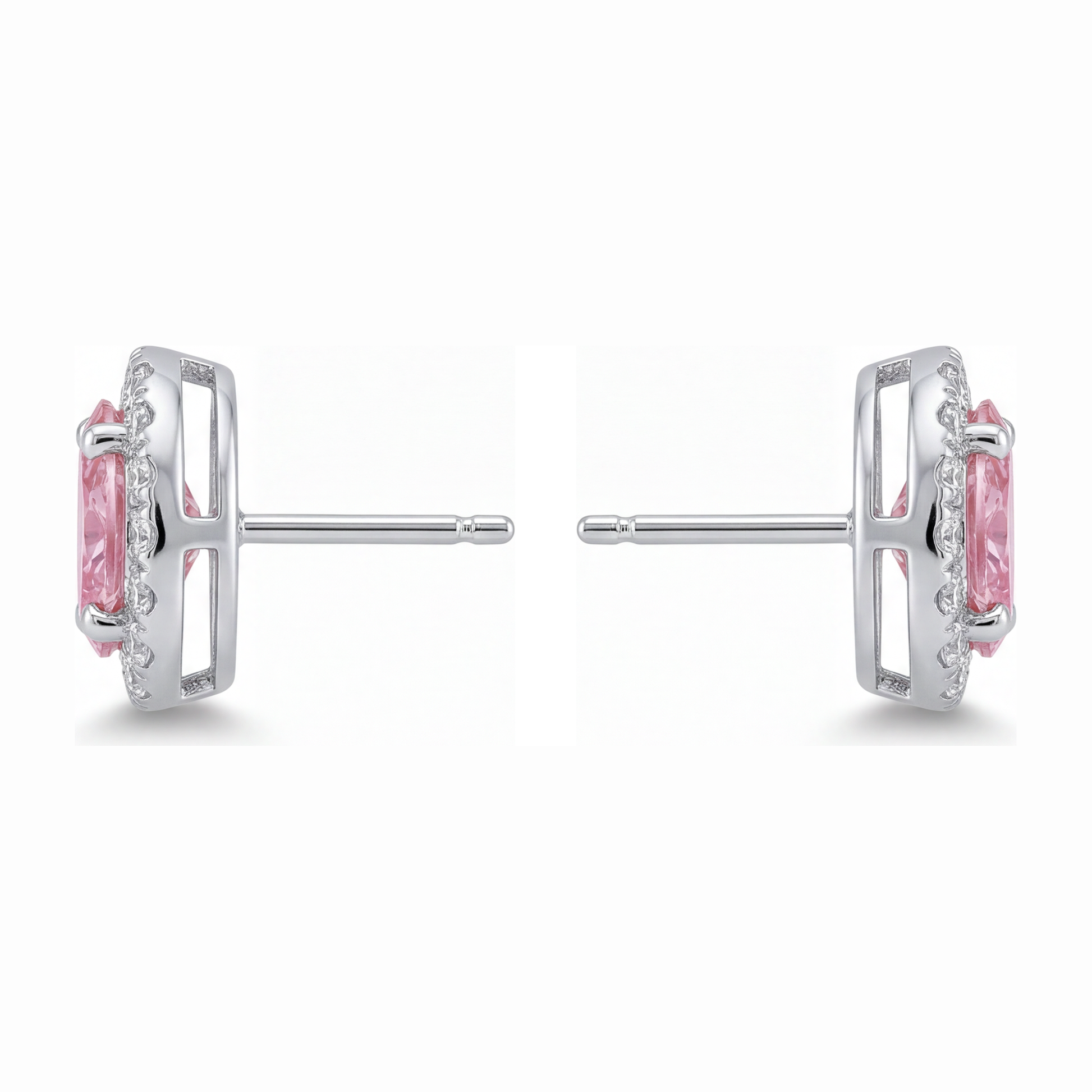 2.5 Carat Oval Pink Lab Grown Diamond and White Diamond Halo Earrings 14K White Gold