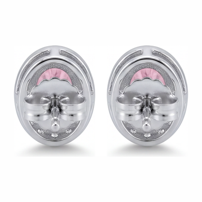 2.5 Carat Oval Pink Lab Grown Diamond and White Diamond Halo Earrings 14K White Gold