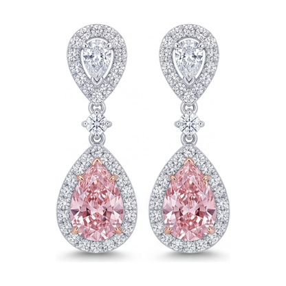 2.5 Carat Pear Pink Lab Grown Diamond and White Diamond Halo Earrings 14K White Gold