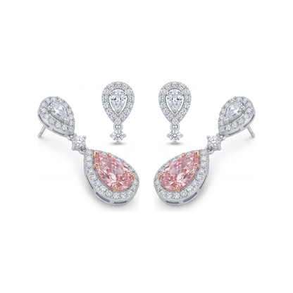 2.5 Carat Pear Pink Lab Grown Diamond and White Diamond Halo Earrings 14K White Gold