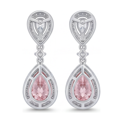 2.5 Carat Pear Pink Lab Grown Diamond and White Diamond Halo Earrings 14K White Gold