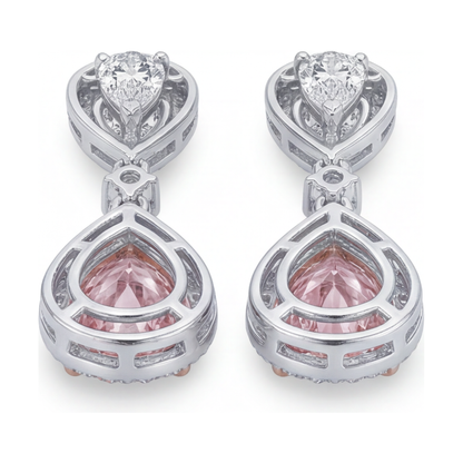 2.5 Carat Pear Pink Lab Grown Diamond and White Diamond Halo Earrings 14K White Gold