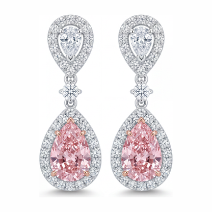 2.5 Carat Pear Pink Lab Grown Diamond and White Diamond Halo Earrings 14K White Gold