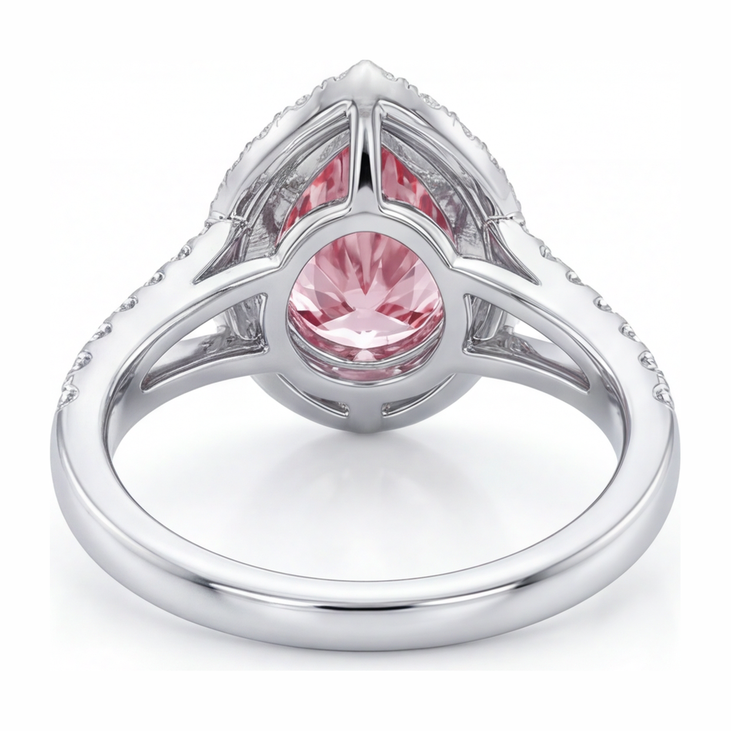 2.5 Carat Pear Pink Lab Grown Diamond and White Diamond Halo Ring 14K White Gold