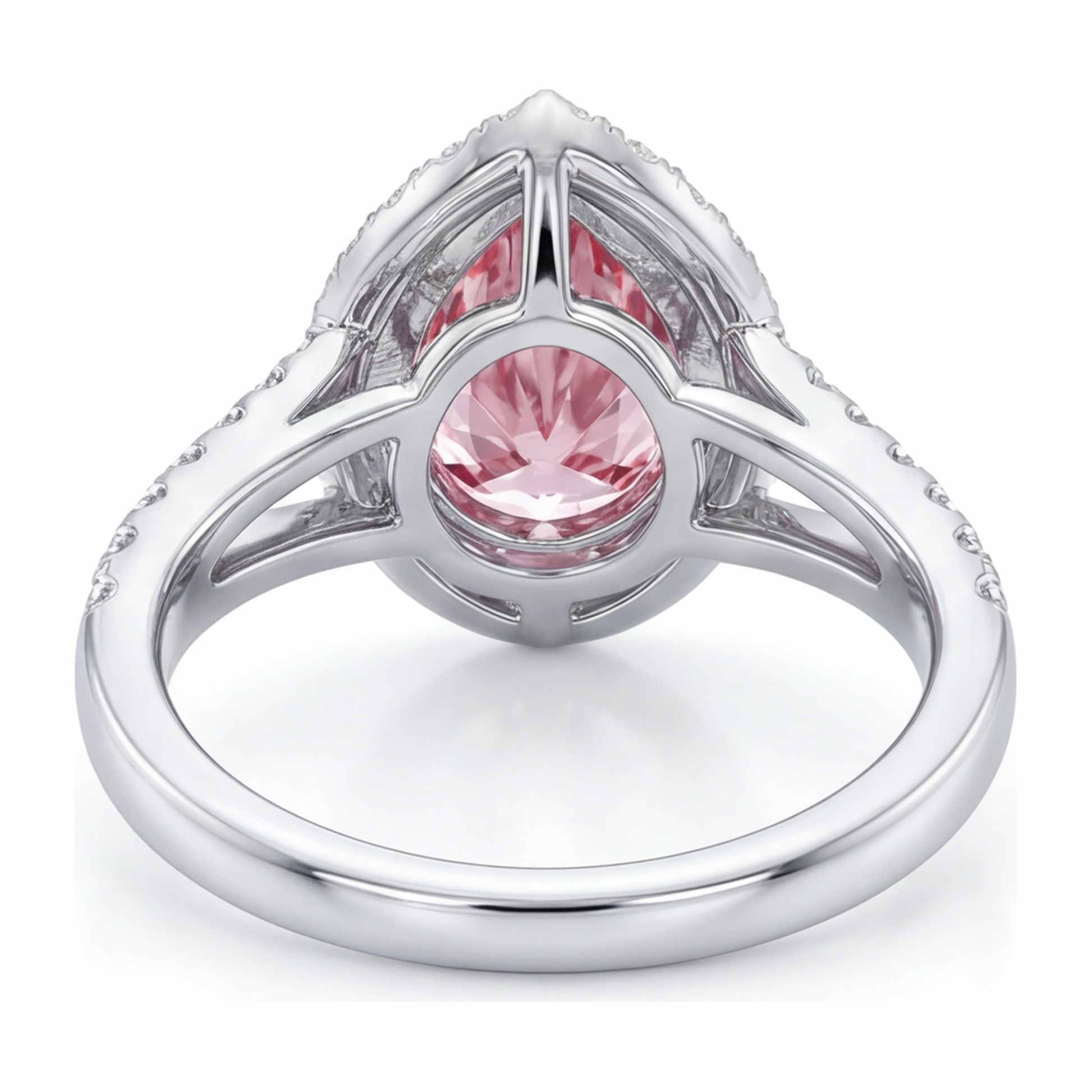 2.5 Carat Pear Pink Lab Grown Diamond and White Diamond Halo Ring 14K White Gold