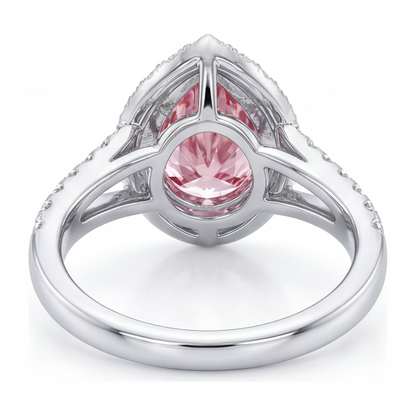 2.5 Carat Pear Pink Lab Grown Diamond and White Diamond Halo Ring 14K White Gold