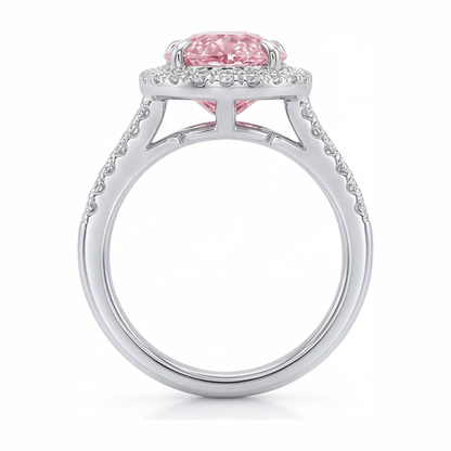 2.5 Carat Pear Pink Lab Grown Diamond and White Diamond Halo Ring 14K White Gold