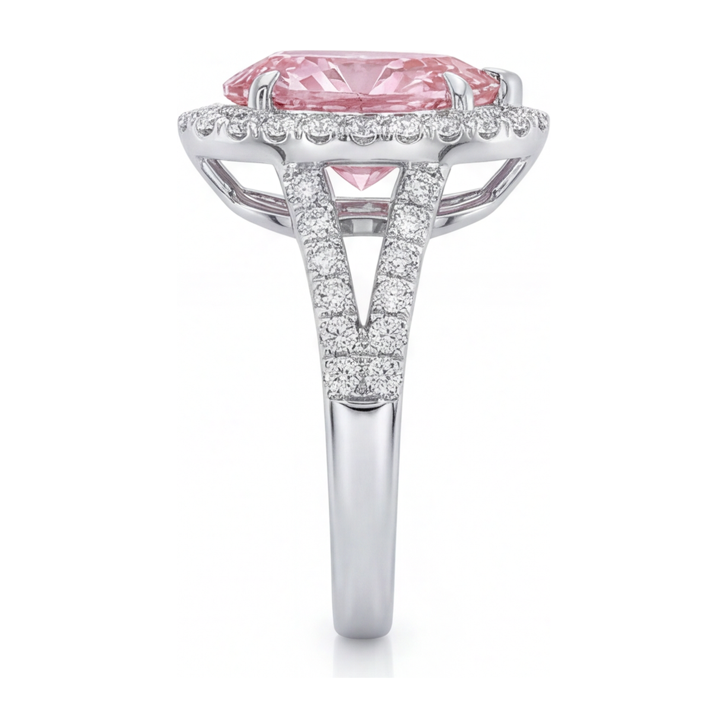 2.5 Carat Pear Pink Lab Grown Diamond and White Diamond Halo Ring 14K White Gold