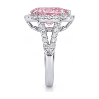 2.5 Carat Pear Pink Lab Grown Diamond and White Diamond Halo Ring 14K White Gold