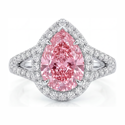 2.5 Carat Pear Pink Lab Grown Diamond and White Diamond Halo Ring 14K White Gold