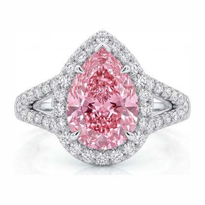2.5 Carat Pear Pink Lab Grown Diamond and White Diamond Halo Ring 14K White Gold