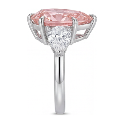 2.5 Carat Pear Pink Lab Grown Diamond and White Diamond Three Stone Ring 14K White Gold