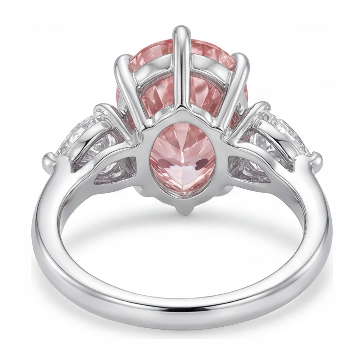 2.5 Carat Pear Pink Lab Grown Diamond and White Diamond Three Stone Ring 14K White Gold