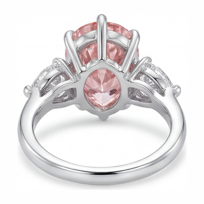 2.5 Carat Pear Pink Lab Grown Diamond and White Diamond Three Stone Ring 14K White Gold