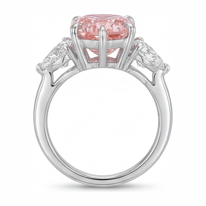 2.5 Carat Pear Pink Lab Grown Diamond and White Diamond Three Stone Ring 14K White Gold