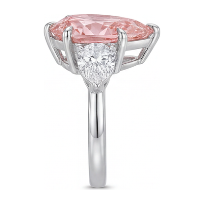 2.5 Carat Pear Pink Lab Grown Diamond and White Diamond Three Stone Ring 14K White Gold
