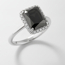 2.5 Carat Radiant Black Diamond and White Diamond Halo Ring Natural 14K White Gold